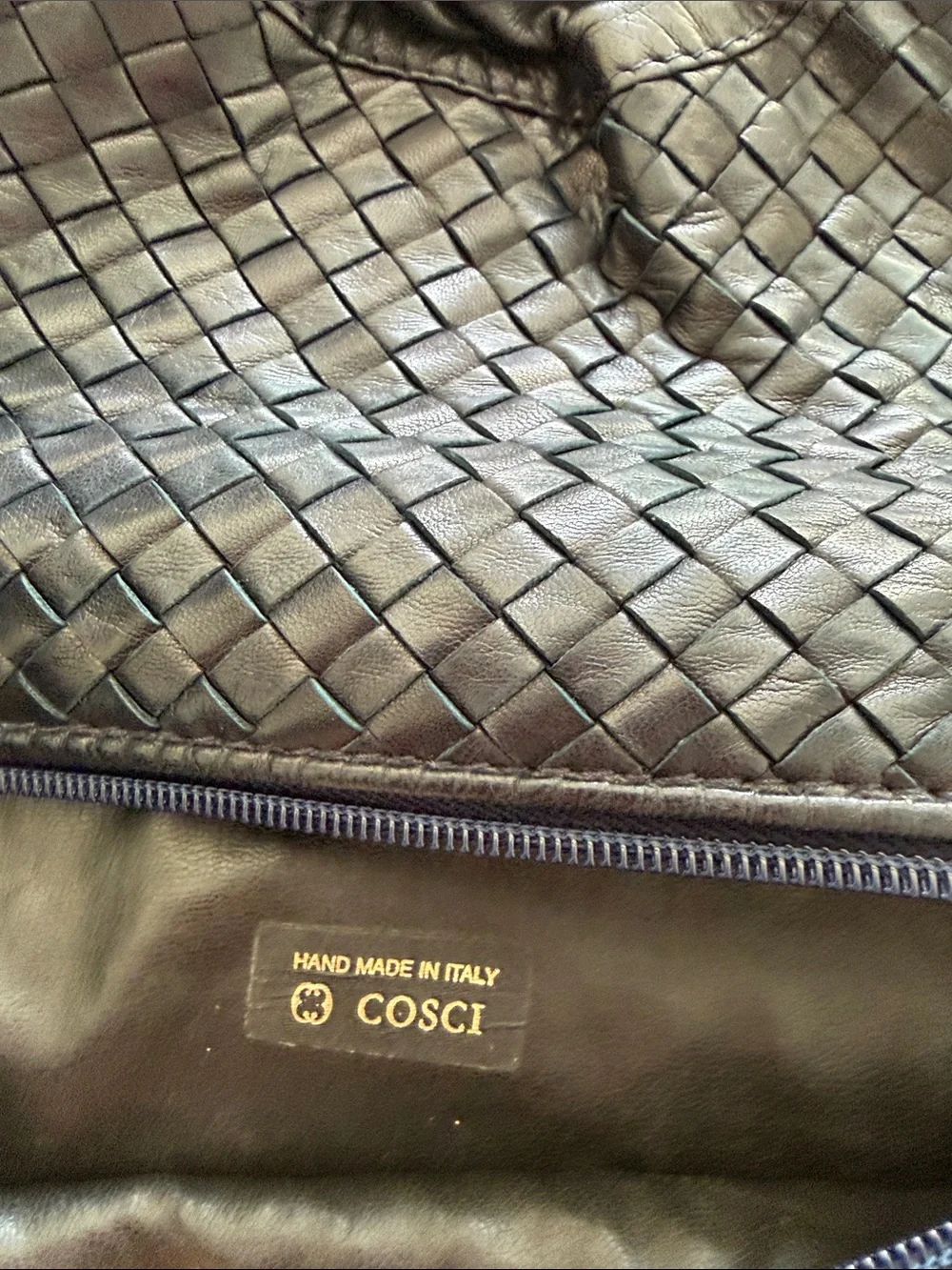 Vintage Cosci Woven Leather Travel Pouch - navy blue